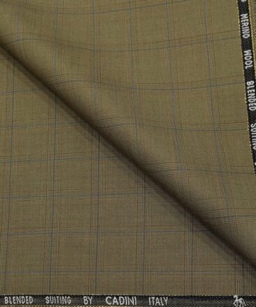 Cadini Men's Wool Checks Super 90's Unstitched Suiting Fabric (Khakhi)