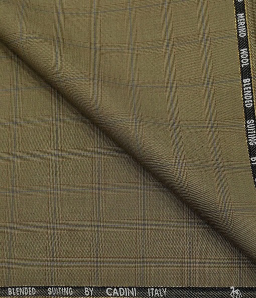 Cadini Men's Wool Checks Super 90's Unstitched Suiting Fabric (Khakhi)