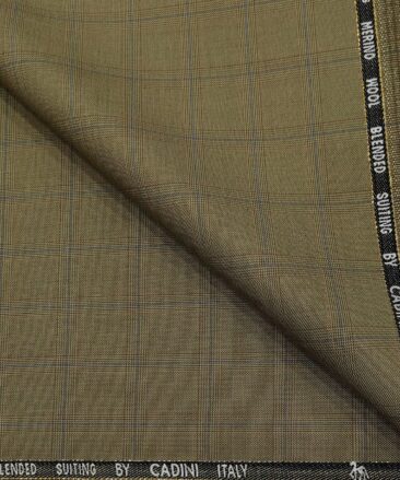 Cadini Men's Wool Checks Super 90's Unstitched Suiting Fabric (Khakhi)