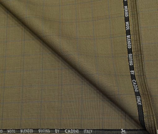 Cadini Men's Wool Checks Super 90's Unstitched Suiting Fabric (Khakhi)