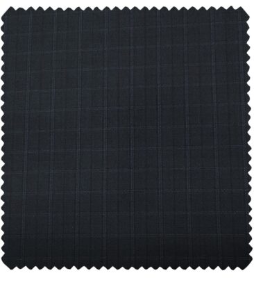 Cadini Men's Wool Checks Super 100's Unstitched Suiting Fabric (Dark Blue)