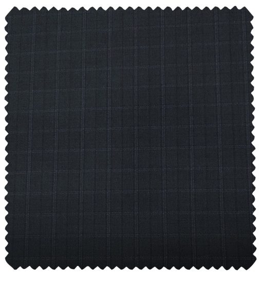 Cadini Men's Wool Checks Super 100's Unstitched Suiting Fabric (Dark Blue)