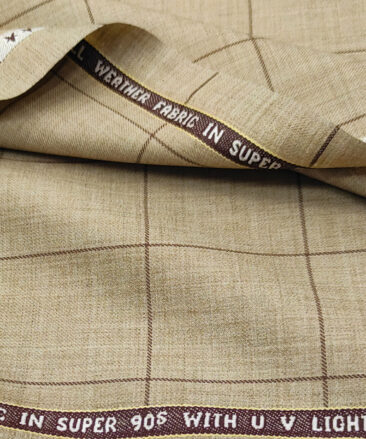 Raymond Men's Wool Checks Super 90's Unstitched Suiting Fabric (Beige)