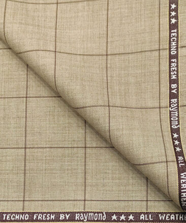 Raymond Men's Wool Checks Super 90's Unstitched Suiting Fabric (Beige)