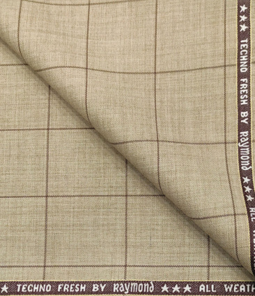 Raymond Men's Wool Checks Super 90's Unstitched Suiting Fabric (Beige)