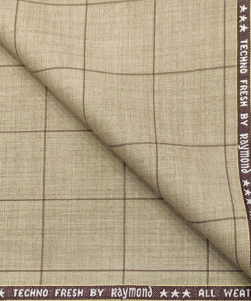 Raymond Men's Wool Checks Super 90's Unstitched Suiting Fabric (Beige)