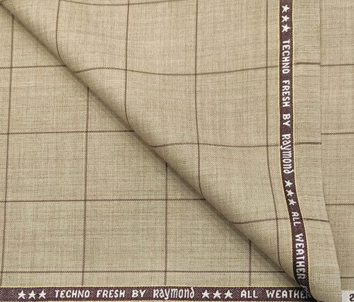 Raymond Men's Wool Checks Super 90's Unstitched Suiting Fabric (Beige)