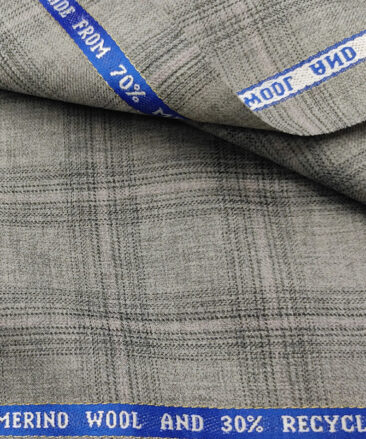 Raymond Men's Wool Checks Sustainouva  Unstitched Suiting Fabric (Light Grey)