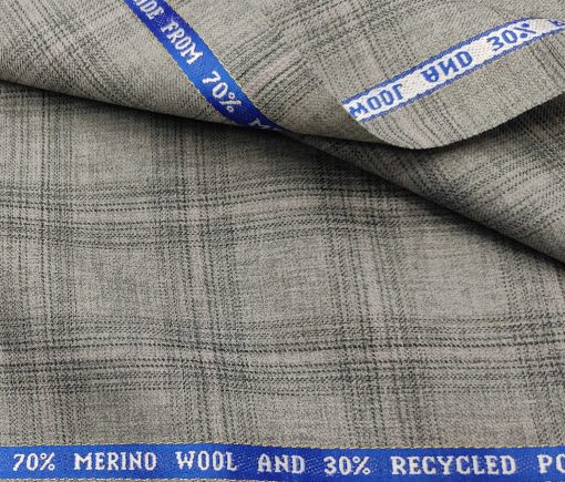 Raymond Men's Wool Checks Sustainouva  Unstitched Suiting Fabric (Light Grey)