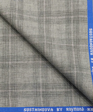 Raymond Men's Wool Checks Sustainouva  Unstitched Suiting Fabric (Light Grey)