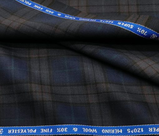 Raymond Men's Wool Checks Super 120's  Unstitched Suiting Fabric (Dark Royal Blue)