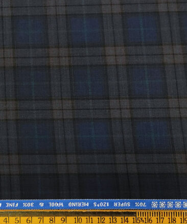 Raymond Men's Wool Checks Super 120's  Unstitched Suiting Fabric (Dark Royal Blue)