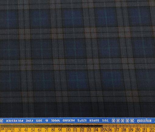 Raymond Men's Wool Checks Super 120's  Unstitched Suiting Fabric (Dark Royal Blue)