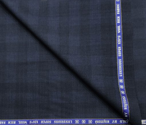 Raymond Men's Wool Checks Super 120's Unstitched Suiting Fabric (Dark Navy Blue)