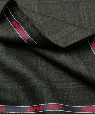 Spada Men's Wool Checks Super 100's  Unstitched Suiting Fabric (Dark Grey & Green)