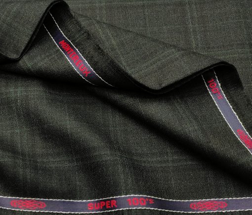 Spada Men's Wool Checks Super 100's  Unstitched Suiting Fabric (Dark Grey & Green)