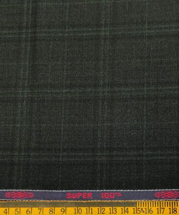 Spada Men's Wool Checks Super 100's  Unstitched Suiting Fabric (Dark Grey & Green)