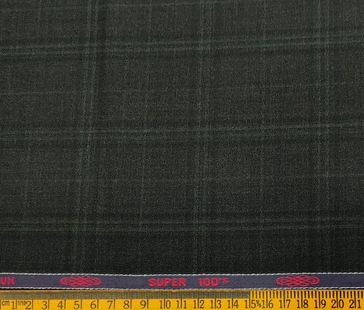 Spada Men's Wool Checks Super 100's  Unstitched Suiting Fabric (Dark Grey & Green)