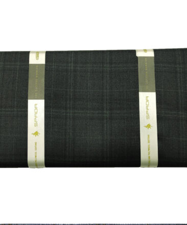 Spada Men's Wool Checks Super 100's  Unstitched Suiting Fabric (Dark Grey & Green)