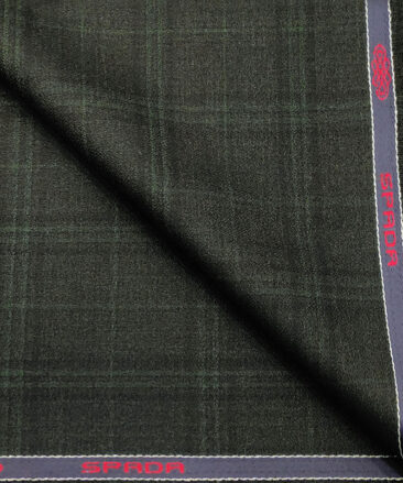 Spada Men's Wool Checks Super 100's  Unstitched Suiting Fabric (Dark Grey & Green)