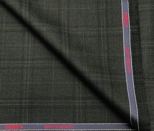 Spada Men's Wool Checks Super 100's  Unstitched Suiting Fabric (Dark Grey & Green)