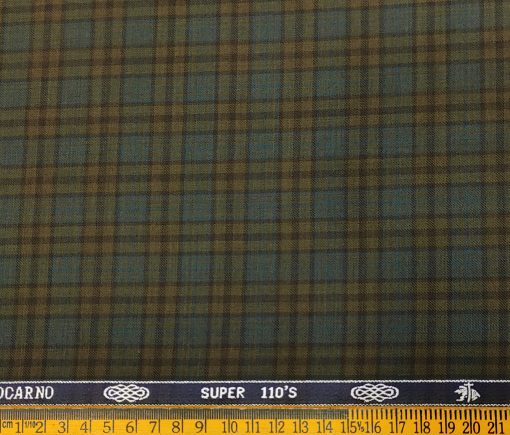 Spada Men's Wool Checks Super 110's Unstitched Suiting Fabric (Brown & Sea Green)