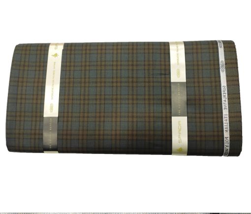 Spada Men's Wool Checks Super 110's Unstitched Suiting Fabric (Brown & Sea Green)