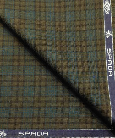 Spada Men's Wool Checks Super 110's Unstitched Suiting Fabric (Brown & Sea Green)