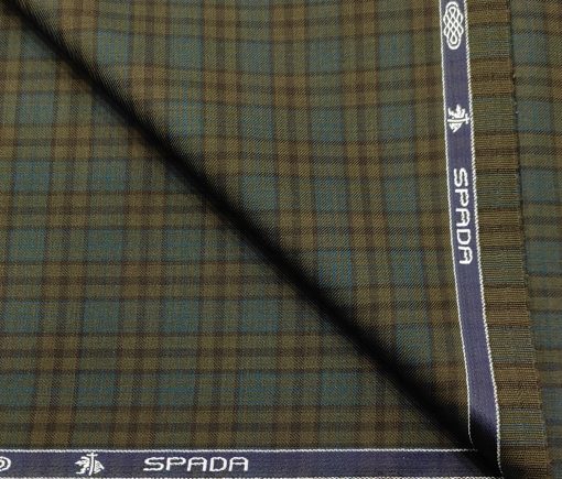 Spada Men's Wool Checks Super 110's Unstitched Suiting Fabric (Brown & Sea Green)