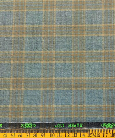 Spada Men's Wool Checks Super 110's  Unstitched Suiting Fabric (Light Teal Blue)