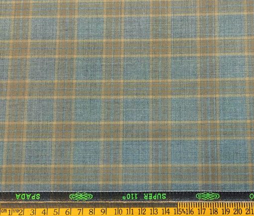 Spada Men's Wool Checks Super 110's  Unstitched Suiting Fabric (Light Teal Blue)