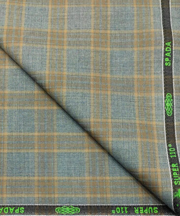 Spada Men's Wool Checks Super 110's  Unstitched Suiting Fabric (Light Teal Blue)