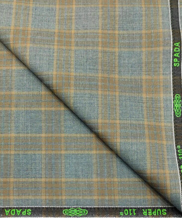 Spada Men's Wool Checks Super 110's  Unstitched Suiting Fabric (Light Teal Blue)