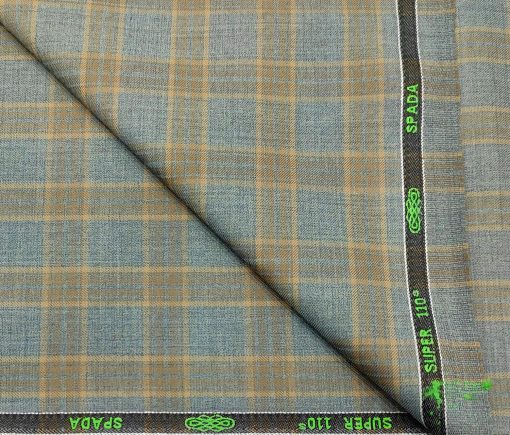 Spada Men's Wool Checks Super 110's  Unstitched Suiting Fabric (Light Teal Blue)