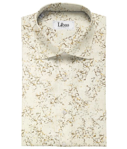 Bombay Rayon Men's Cotton Printed 2.25 Meter Unstitched Shirting Fabric (Cream & Beige)