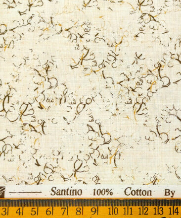 Bombay Rayon Men's Cotton Printed 2.25 Meter Unstitched Shirting Fabric (Cream & Beige)