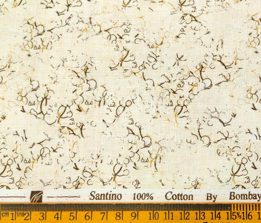 Bombay Rayon Men's Cotton Printed 2.25 Meter Unstitched Shirting Fabric (Cream & Beige)