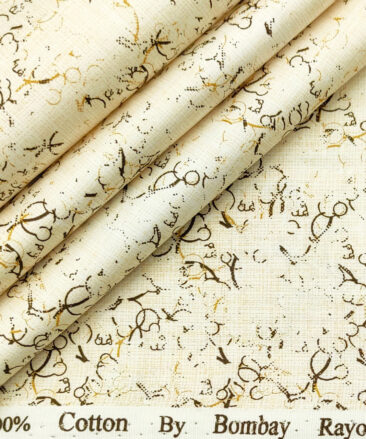 Bombay Rayon Men's Cotton Printed 2.25 Meter Unstitched Shirting Fabric (Cream & Beige)