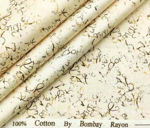 Bombay Rayon Men's Cotton Printed 2.25 Meter Unstitched Shirting Fabric (Cream & Beige)