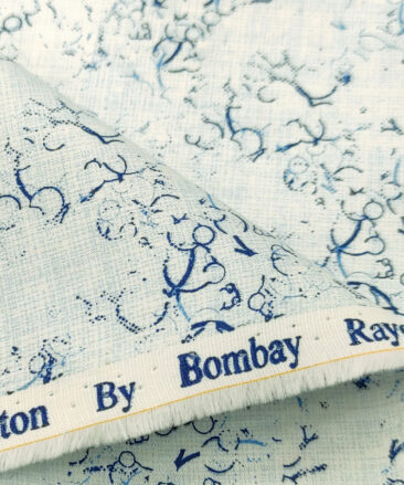 Bombay Rayon Men's Cotton Printed 2.25 Meter Unstitched Shirting Fabric (Sky Blue)