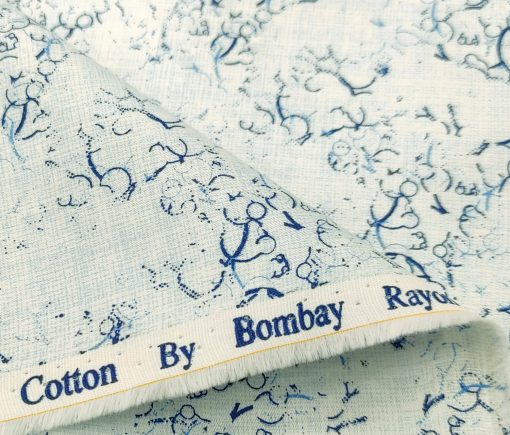 Bombay Rayon Men's Cotton Printed 2.25 Meter Unstitched Shirting Fabric (Sky Blue)