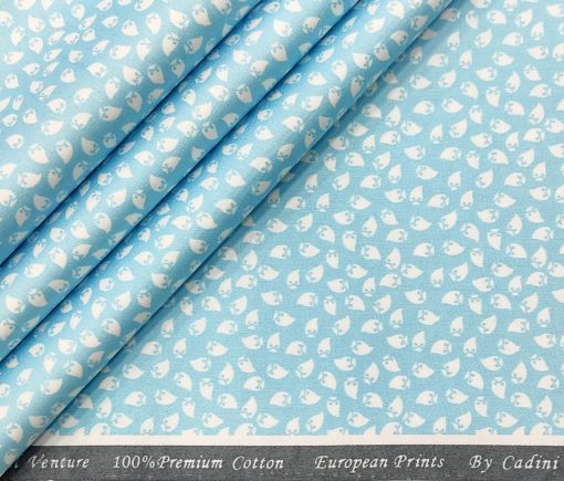 Cadini Men's Cotton Printed 2.25 Meter Unstitched Shirting Fabric (Firozi Blue)