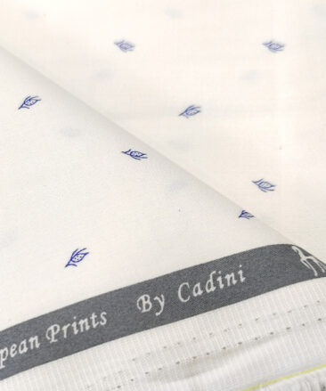 Cadini Men's Cotton Printed 2.25 Meter Unstitched Shirting Fabric (White & Royal Blue)