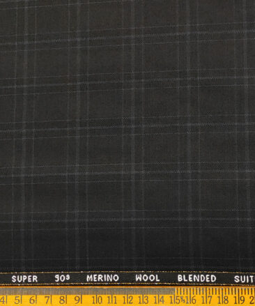 Cadini Men's Wool Checks Super 90's Unstitched Suiting Fabric (Black)