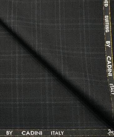 Cadini Men's Wool Checks Super 90's Unstitched Suiting Fabric (Black)