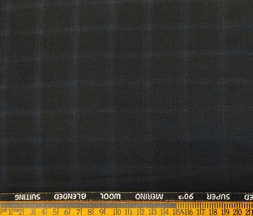 Cadini Men's Wool Checks Super 90's 1.25 Meter Unstitched Suiting Fabric (Black)