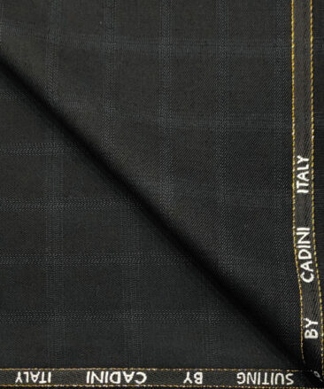 Cadini Men's Wool Checks Super 90's 1.25 Meter Unstitched Suiting Fabric (Black)