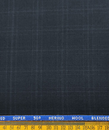 Cadini Men's Wool Checks Super 90's 1.30 Meter Unstitched Suiting Fabric (Dark Blue)