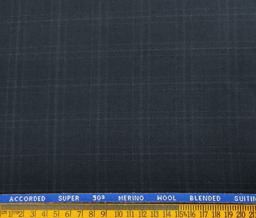 Cadini Men's Wool Checks Super 90's 1.30 Meter Unstitched Suiting Fabric (Dark Blue)