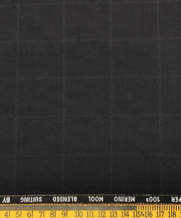 Cadini Men's Wool Checks Super 100's 2 Meter Unstitched Suiting Fabric (Black)